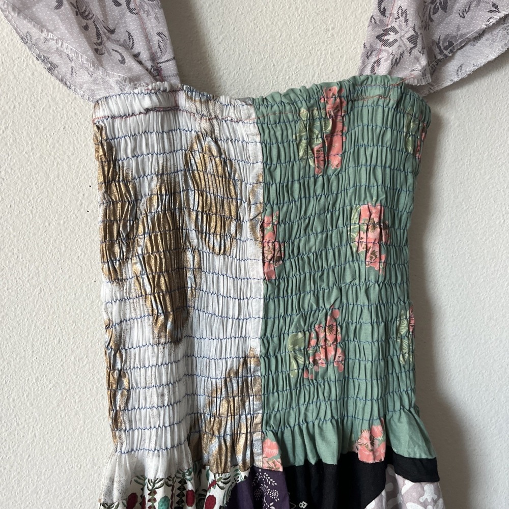 Ashley Taylor Patchwork Dress Strap Smock Boho Festival Hippie Colorful OS New - Picture 5 of 16